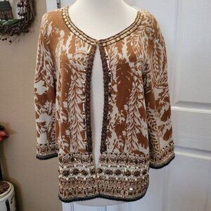 Chicos knit beaded sweater formal cottage core size 3 gold white spring